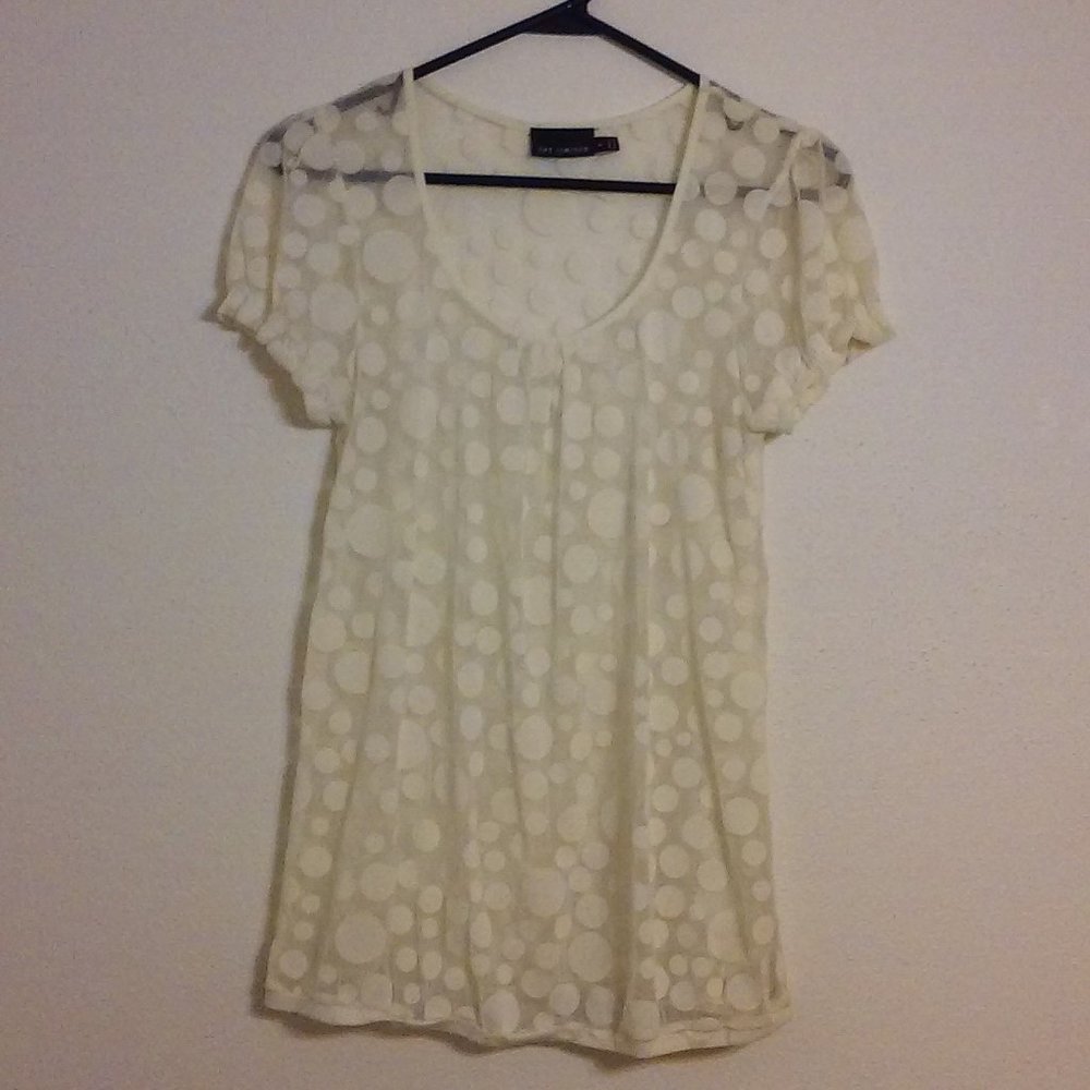 The Limited | White Polka Dot Short Sleeve Blouse